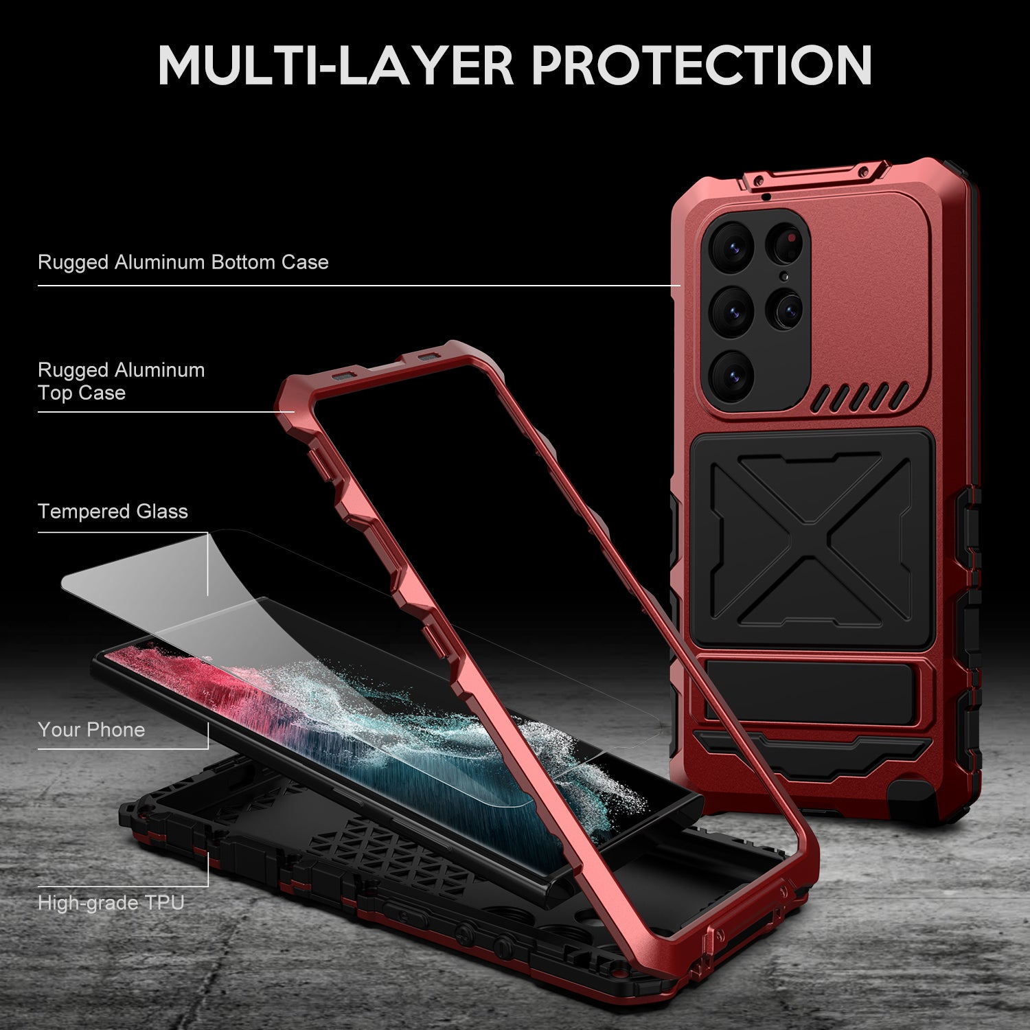 For Samsung Galaxy S23 Ultra Metal TPU Phone Case Anti-Drop Shockproof Phone Cover with Kickstand For Samsung Galaxy S23 Ultra Metal TPU Phone Case Anti-Drop Shockproof Phone Cover with Kickstand